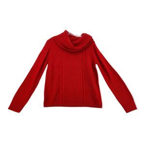 GNW Cowl Neck Sweater Solid Red Chunky Knit Argyle Pattern Womens Large